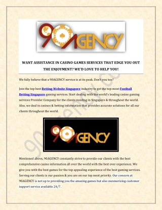 Singapore Football Betting, Soccer Betting, Betting Website 90agency.com