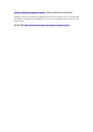 Joomla To Wordpress Migration Service - Migrate Websites into Wordpress
