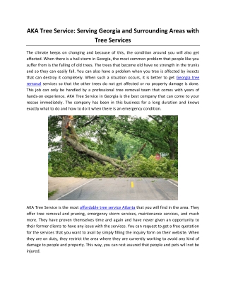 AKA Tree Service: Serving Georgia and Surrounding Areas with Tree Services
