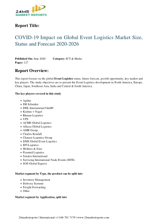 Event Logistics Market Size, Status and Forecast 2020-2026