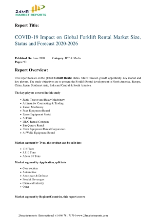 Forklift Rental Market Size, Status and Forecast 2020-2026