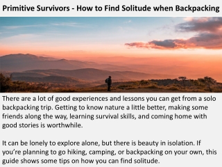 Primitive Survivors - How to Find Solitude when Backpacking