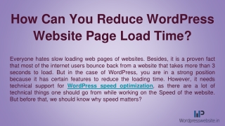 How Can You Reduce WordPress Website Page Load Time?