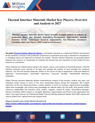 Thermal Interface Materials Market 2020 Share, Trend, Global Industry Size, Regional Outlook to 2027