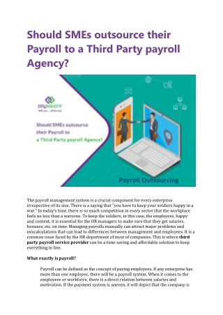 Should SMEs outsource their Payroll to a Third Party payroll Agency?