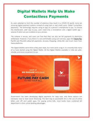 FuturePay Coupons- Digital Wallets Help Us Make Contactless Payments