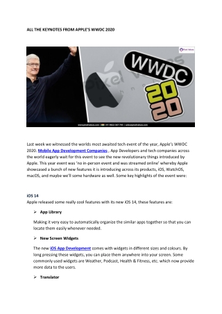 ALL THE KEYNOTES FROM APPLE’S WWDC 2020