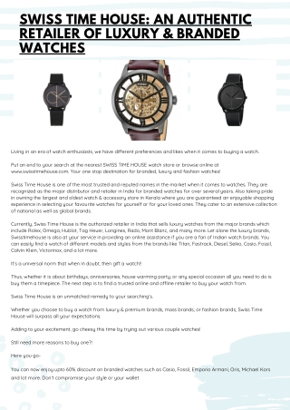 Swiss Time House: An Authentic Retailer of Luxury & Branded Watches