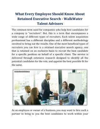 What Every Employee Should Know About Retained Executive Search - WalkWater Talent Advisors