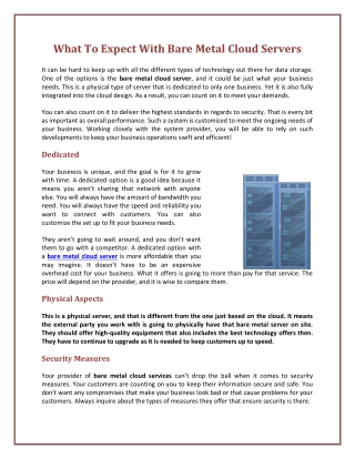 What To Expect With Bare Metal Cloud Servers