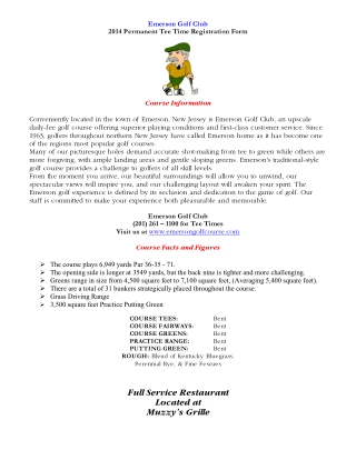 Emerson Golf Club Tee Time Registration Form