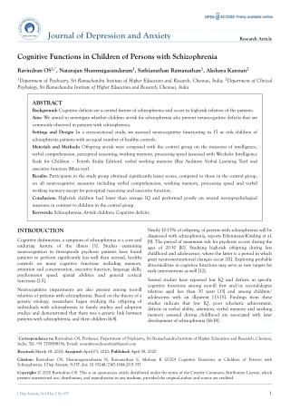 Cognitive Functions in Children of Persons with Schizophrenia