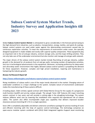 Subsea Control System Market Trends, Industry Survey and Application Insights till 2023