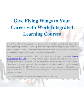 Give Flying Wings to Your Career with Work Integrated Learning Courses