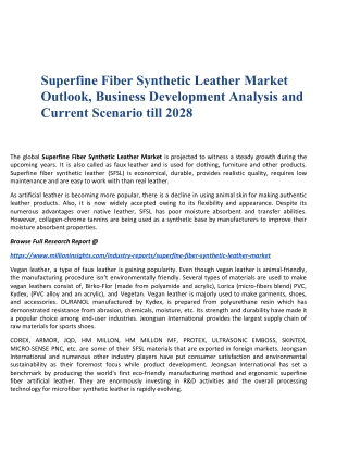 Superfine Fiber Synthetic Leather Market Outlook, Business Development Analysis and Current Scenario till 2028