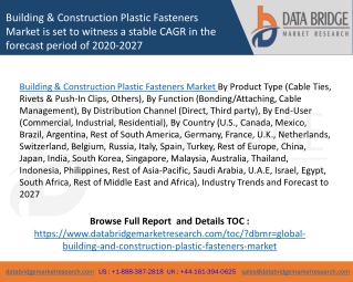 Building & Construction Plastic Fasteners Market is set to witness a stable CAGR in the forecast period of 2020-2027