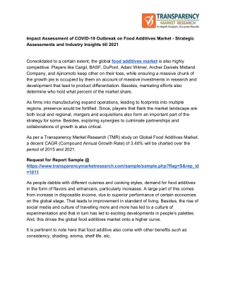 Impact of Covid-19 on Food Additives Market Size Details Shared in the Report