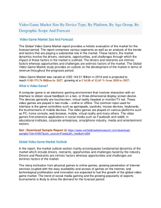 Video Game Market Size By Device Type, By Platform, By Age Group, By Geographic Scope And Forecast
