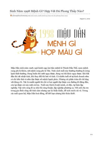 Sinh Năm 1998 Mệnh Gì? Hợp Với Đá Phong Thủy Nào?