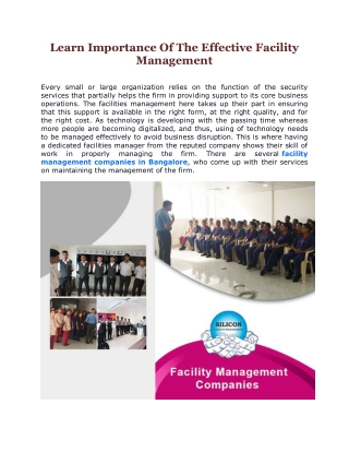 Learn Importance Of The Effective Facility Management