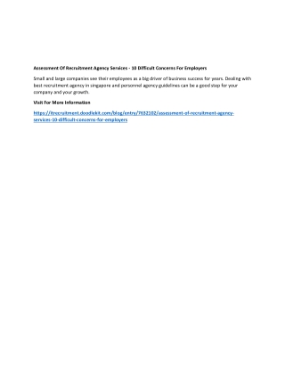 Assessment Of Recruitment Agency Services - 10 Difficult Concerns For Employers