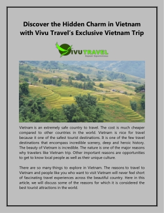 Discover the Hidden Charm in Vietnam with Vivu Travel's Exclusive Vietnam Trip.