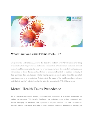 What Have We Learnt From CoViD-19? - MultiCall