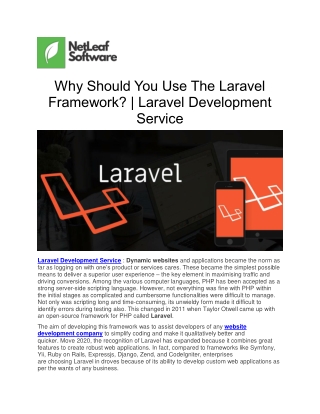 Why Should You Use The Laravel Framework? | Laravel Development Service
