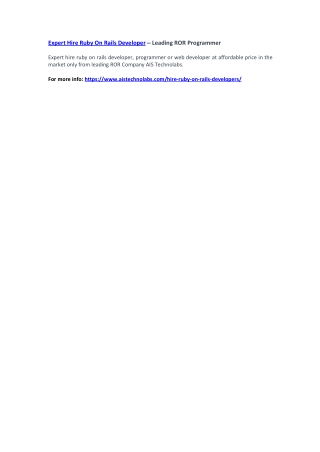 Expert Hire Ruby On Rails Developer – Leading ROR Programmer
