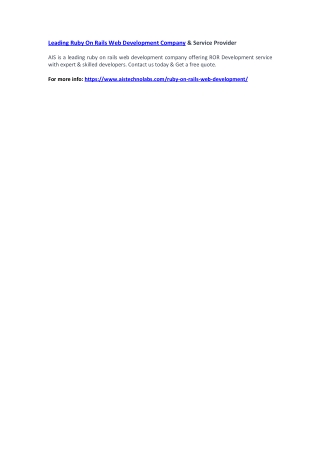 Leading Ruby On Rails Web Development Company & Service Provider