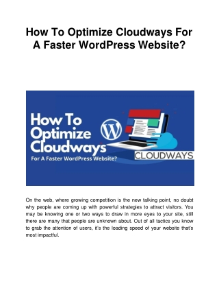 How To Optimize Cloudways For A Faster WordPress Website?