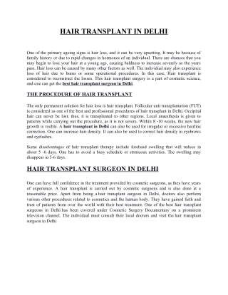 Hair Transplant in Delhi