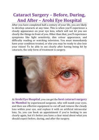 Cataract Surgery – Before, During, And After - Arohi Eye Hospital