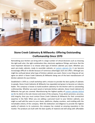 Stone Creek Cabinetry & Millworks: Offering Outstanding Craftsmanship Since 1970