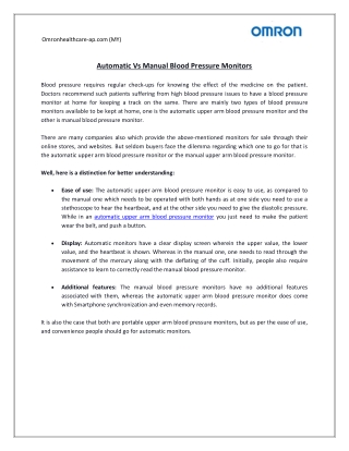 Automatic Vs Manual Blood Pressure Monitors