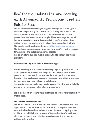 Healthcare industries are booming with Advanced AI Technology used in Mobile Apps