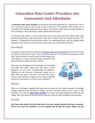 Colocation Data Center Providers Are Convenient And Affordable