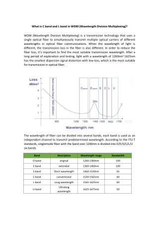 What is C band and L band in WDM (Wavelength Division Multiplexing)?