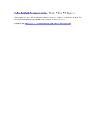 Best Android Web Development Services– Reliable Android Web Developer