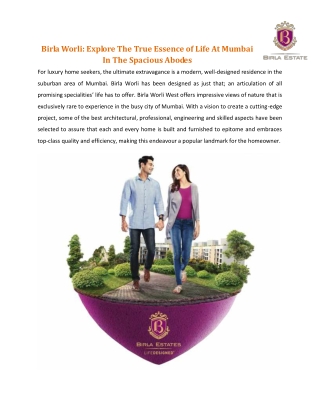 Birla Worli: Explore The True Essence of Life At Mumbai In The Spacious Abodes!!