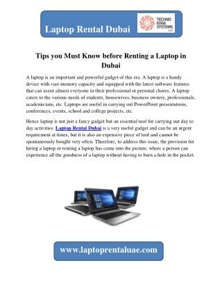Tips you Must Know before Renting a Laptop in Dubai