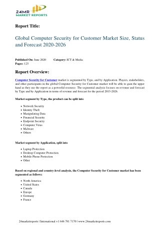 Computer Security for Customer Market Size, Status and Forecast 2020-2026