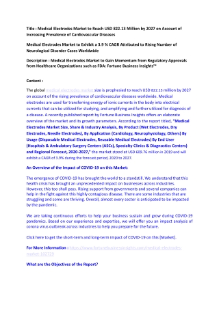 Medical Electrodes Market to Exhibit a 3.9 % CAGR Attributed to Rising Number of Neurological Disorder Cases Worldwide