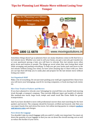 Tips for Planning Last Minute Move without Losing Your Temper