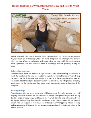 Things That Can Go Wrong During the Move and How to Avoid Them