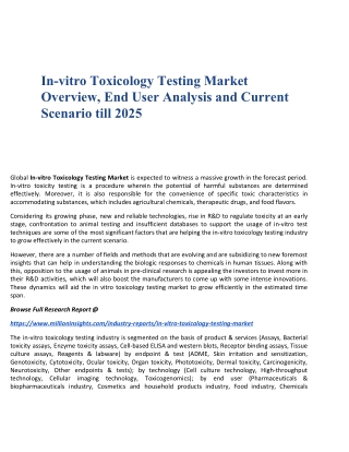 In-vitro Toxicology Testing Market Overview, End User Analysis and Current Scenario till 2025