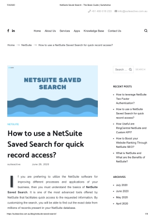 What is Netsuite Saved Search?