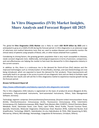 In Vitro Diagnostics (IVD) Market Insights, Share Analysis and Forecast Report till 2025
