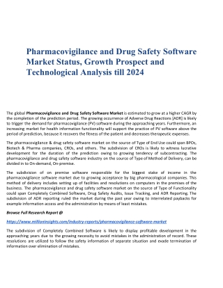 Pharmacovigilance and Drug Safety Software Market Status, Growth Prospect and Technological Analysis till 2024