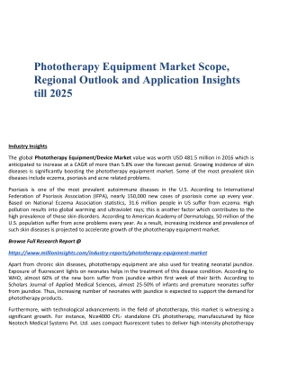 Phototherapy Equipment Market Scope, Regional Outlook and Application Insights till 2025